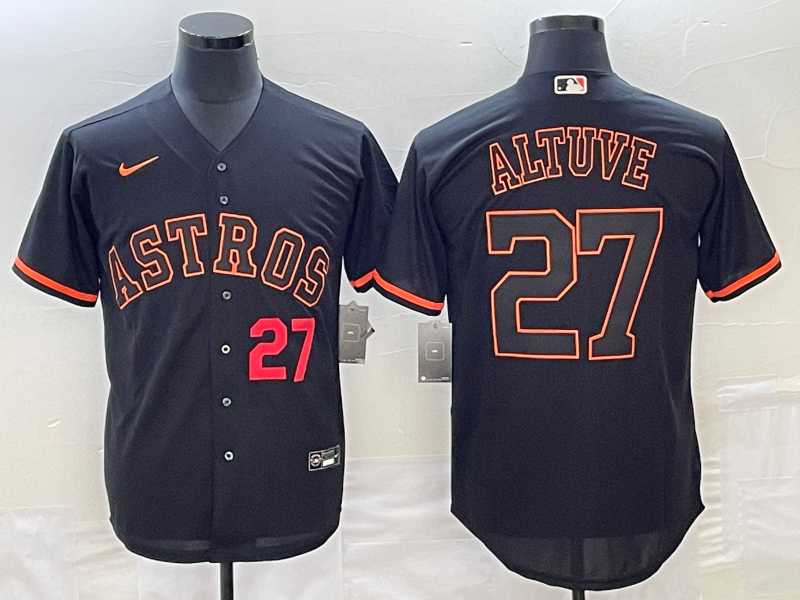 Men's Houston Astros #27 Jose Altuve Number Lights Out Black Fashion Stitched MLB Cool Base Nike Jersey